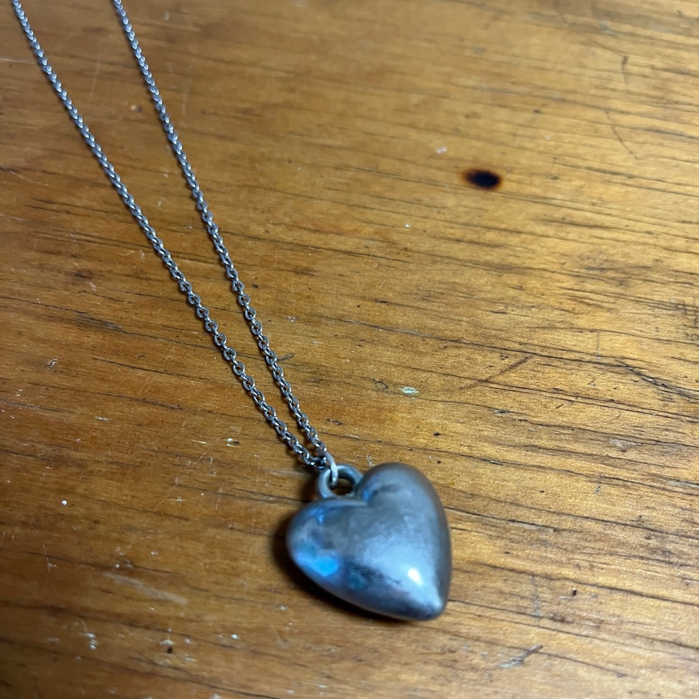 Silver puffy Heart Pendant Necklace